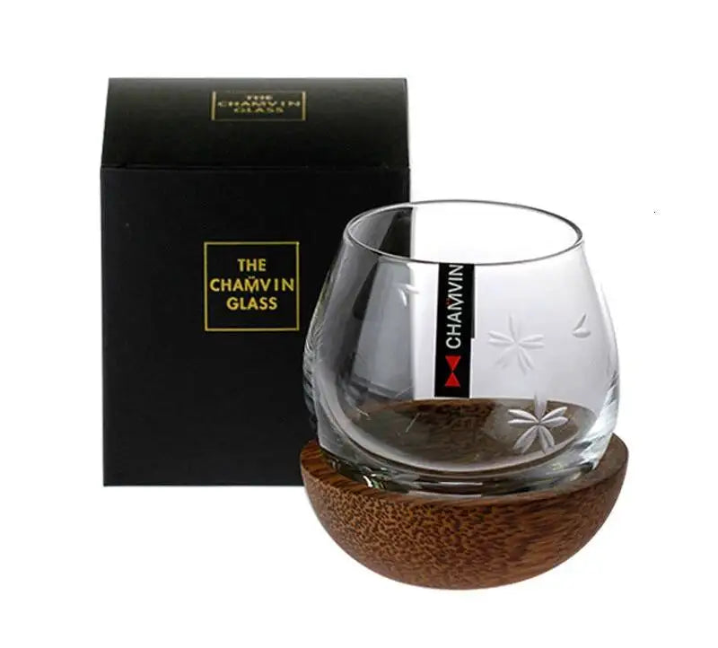 Slow Roll Spherical Whisky Rock Glass Match Wooden Pallet Roly-poly Design Taste Creative Brandy Snifters Whisky Tumbler Holder