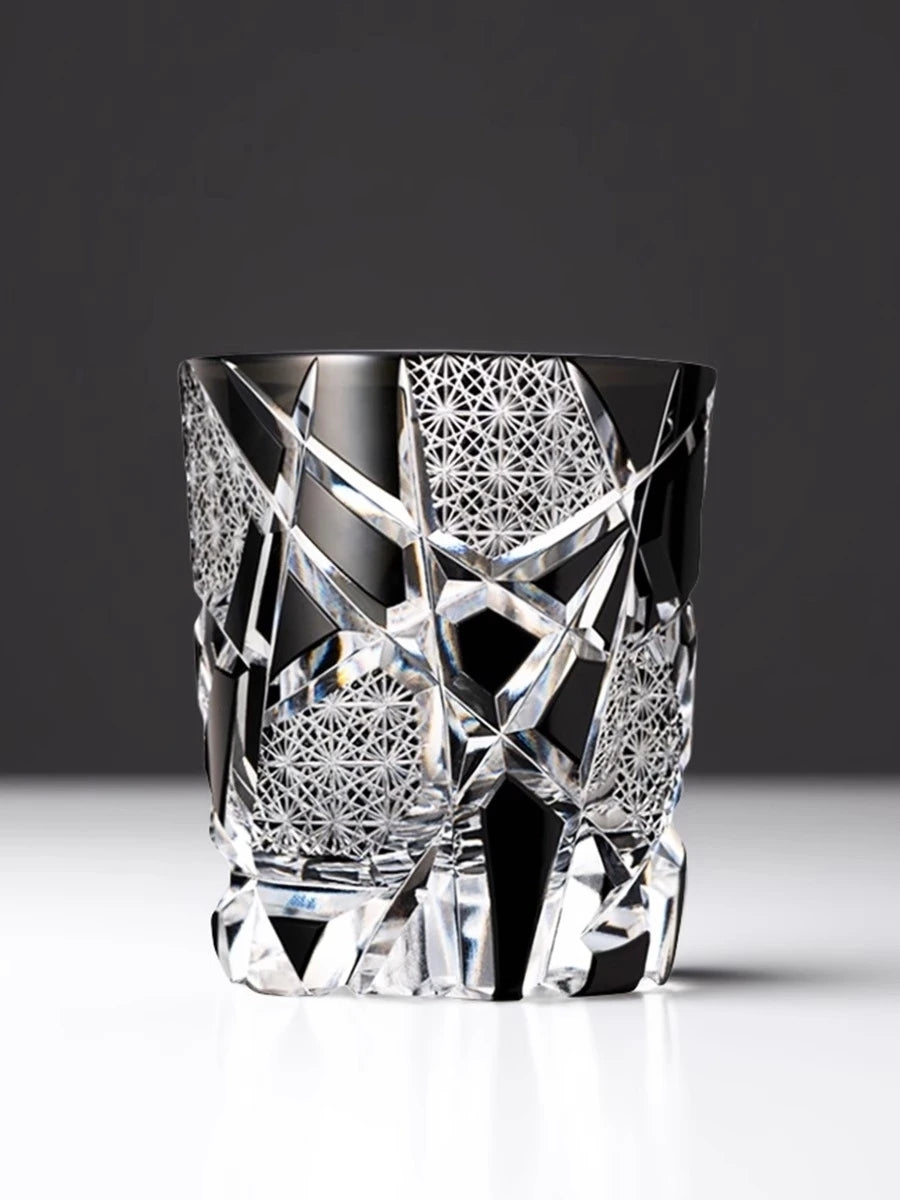 Fine Carving Cool Black Flashing Lightning Edo Kiriko Crystal Ware Wine Glass Top Quality Whiskey Cup Beer Water Mug Dad's Gifts