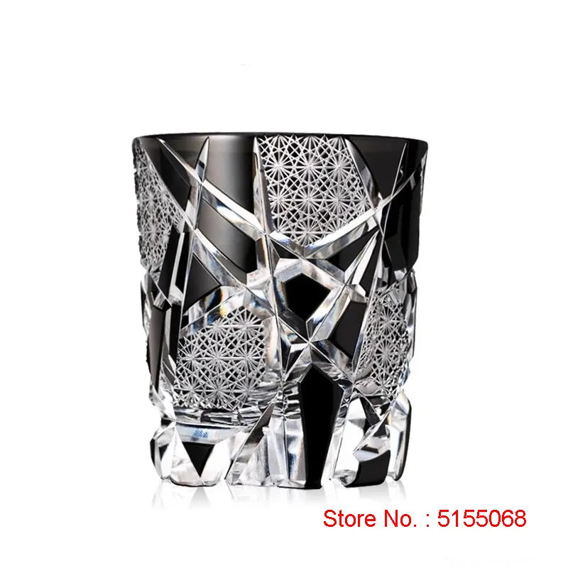 Fine Carving Cool Black Flashing Lightning Edo Kiriko Crystal Ware Wine Glass Top Quality Whiskey Cup Beer Water Mug Dad's Gifts