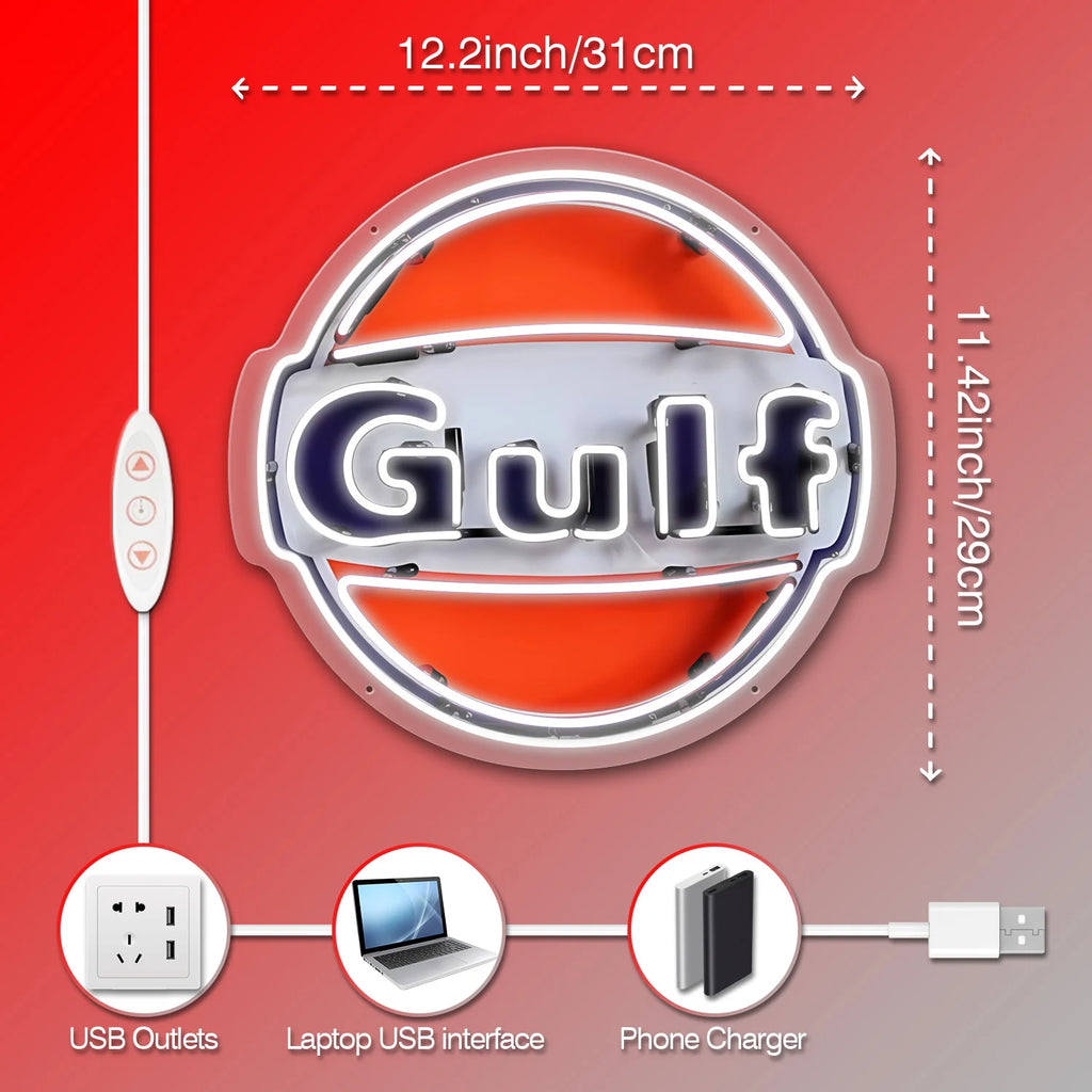 1 neon tube beer neon sign, Gulf gasoline sign, suitable for home bars, man caves, bar stores, restaurant wall decorations .