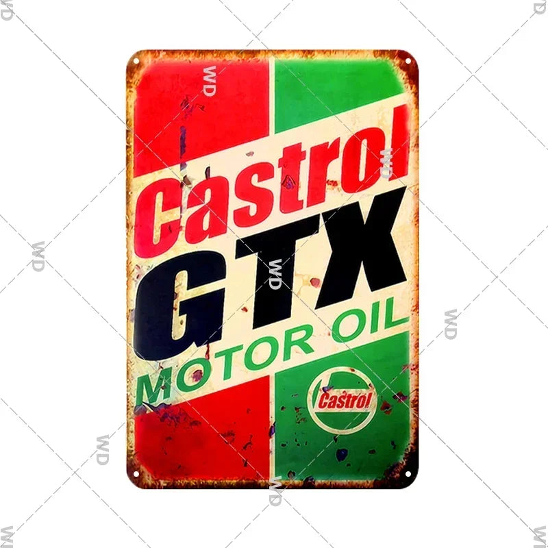 Tin Sign Vintage Garage Gas Station Decor Wall Plate Poster Motor Oil Gas Castrol Metal Signs Crafts Decoration Tinplate Plaques